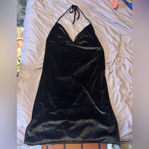 Black velvety mini halter dress